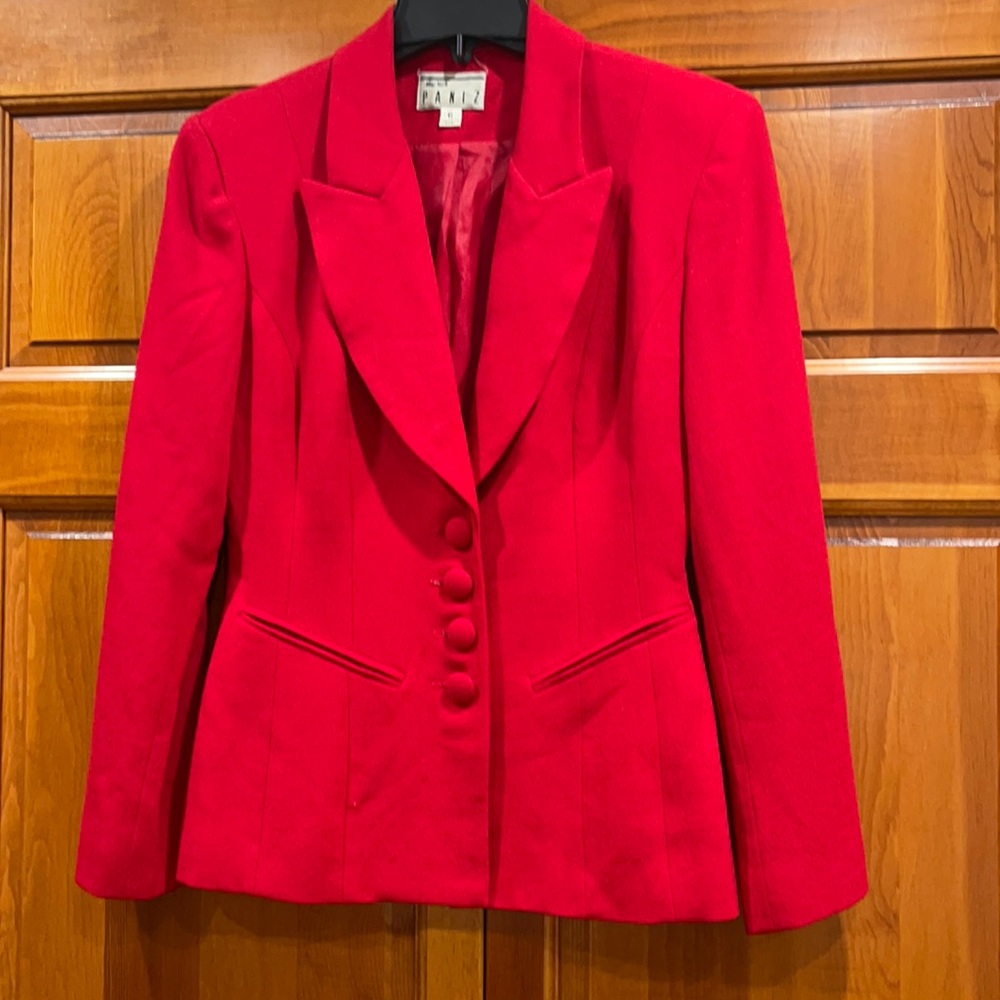 Paniz Red Tailored Blazer with Covered Buttons